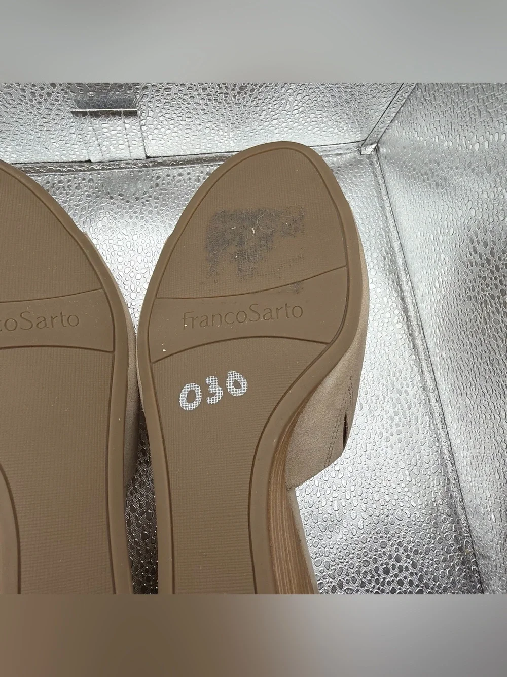 Franco Sarto Beige Suede Wedge Slide Sandals